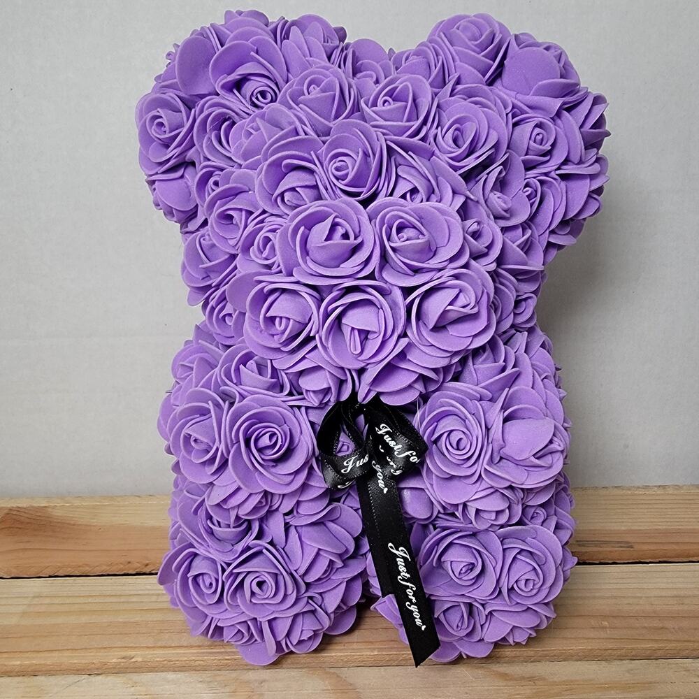 Purple Foam Rose Teddy Bear w/ "Just For You" Ribbon